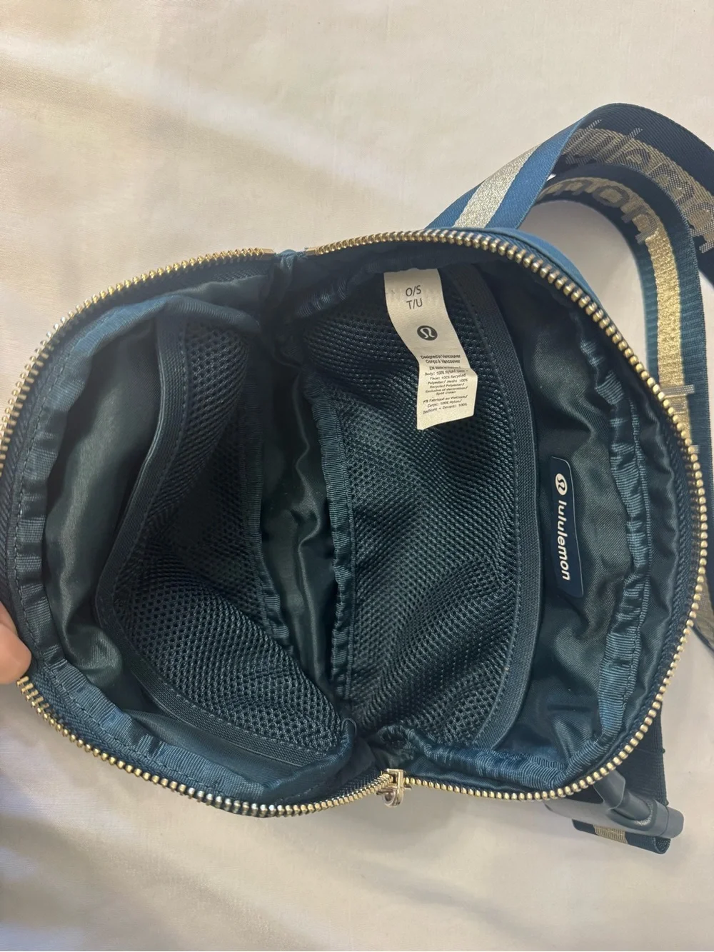 lululemon athletica Teal Belt Bag with Gold-Strip Strap